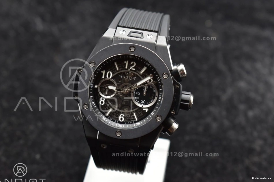 A Strap 1:1 Unico Hublot 893 Rubber on Bang Dial ZF Black BestValue Edition Best Black Full Skeleton Big 0712